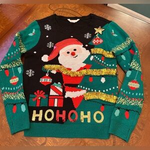 No Boundaries Green and Black Santa Crewneck Sweater